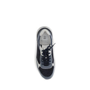 Brunello Cucinelli Blue Calf Leather Athletic Sneakers