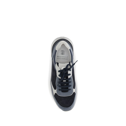 Brunello Cucinelli Blue Calf Leather Athletic Sneakers