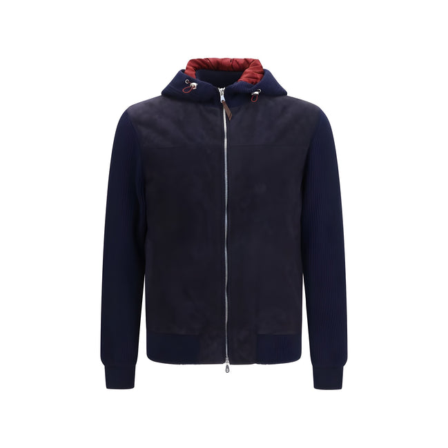 Brunello Cucinelli Blue Calf Leather Bos Taurus Full-Length Jacket