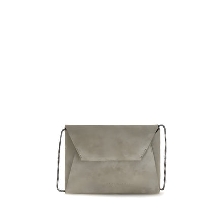 Brunello Cucinelli Gray Calf Leather Shoulder Bag