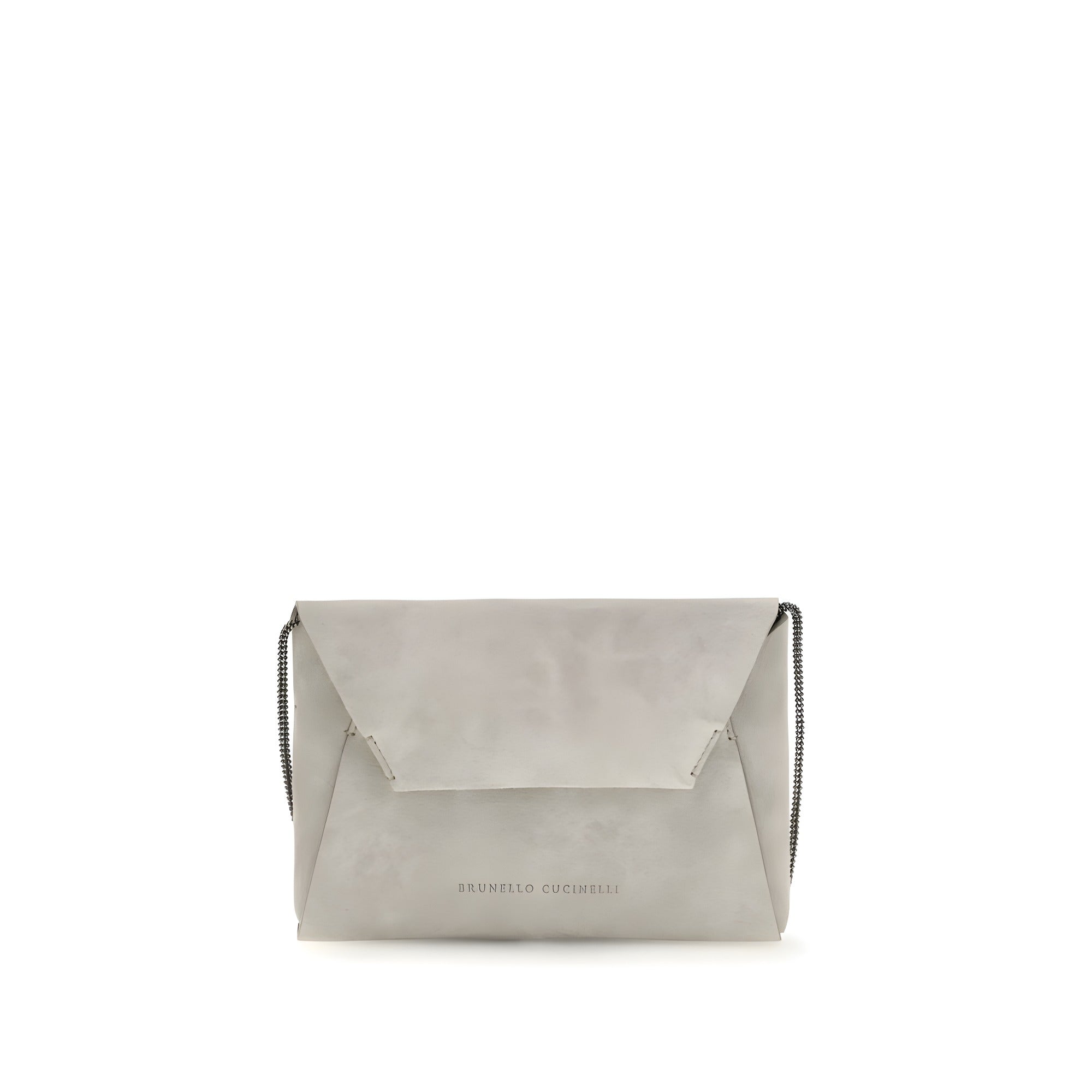 Brunello Cucinelli Gray Calf Leather Shoulder Bag