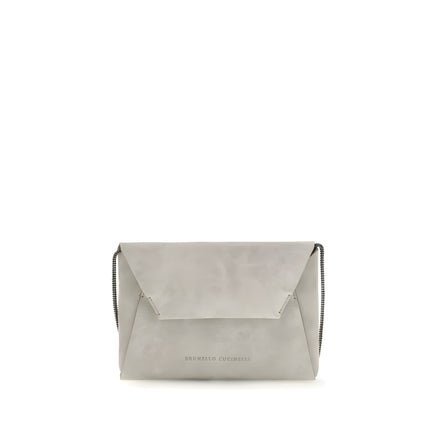 Brunello Cucinelli Gray Calf Leather Shoulder Bag