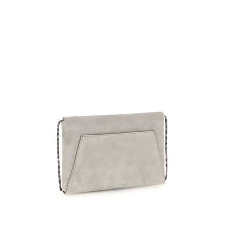 Brunello Cucinelli Gray Calf Leather Shoulder Bag