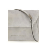 Brunello Cucinelli Gray Calf Leather Shoulder Bag