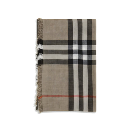 Burberry Beige Reversible Check Wool Silk Scarf