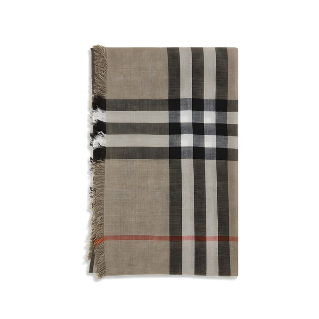 Burberry Beige Reversible Check Wool Silk Scarf