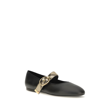 Burberry Black Calf Leather Ballet Flats