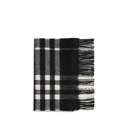 Burberry Black Embroidered Check Cashmere Scarf