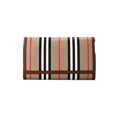 Burberry Hannah Icon Stripe Archive Tan E-Canvas Leather Wallet Crossbody Bag