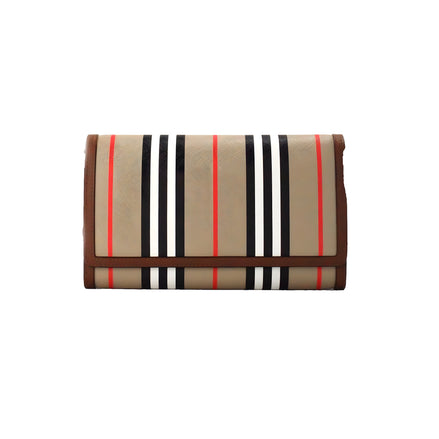 Burberry Hannah Icon Stripe Archive Tan E-Canvas Leather Wallet Crossbody Bag