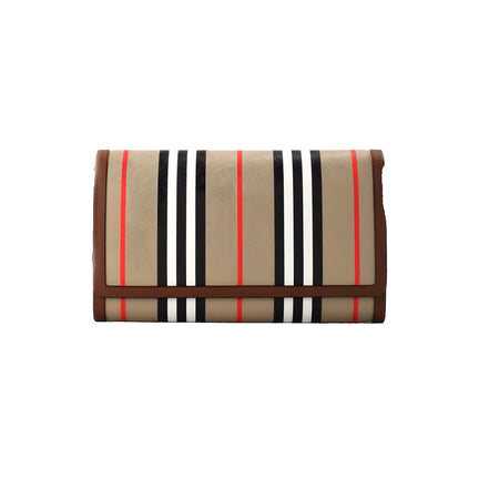 Burberry Hannah Icon Stripe Archive Tan E-Canvas Leather Wallet Crossbody Bag