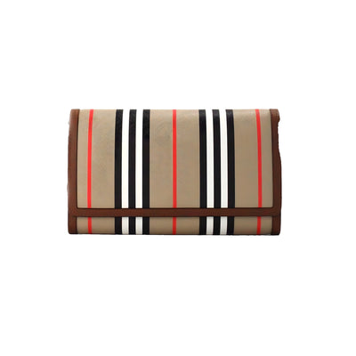 Burberry Hannah Icon Stripe Archive Tan E-Canvas Leather Wallet Crossbody Bag