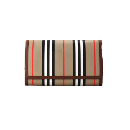 Burberry Hannah Icon Stripe Archive Tan E-Canvas Leather Wallet Crossbody Bag