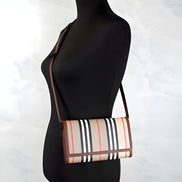 Burberry Hannah Icon Stripe Archive Tan E-Canvas Leather Wallet Crossbody Bag