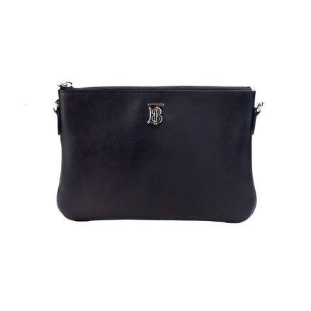 Burberry Peyton Monogram Black Leather Pouch Crossbody Bag