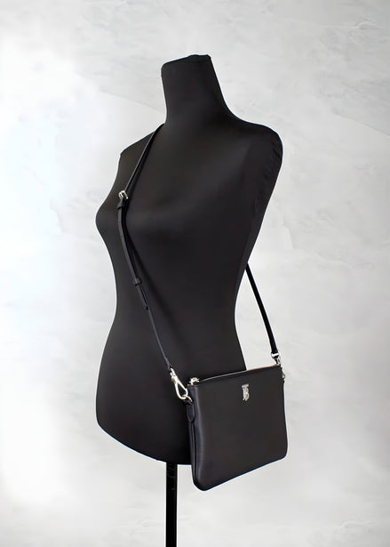 Burberry Peyton Monogram Black Leather Pouch Crossbody Bag