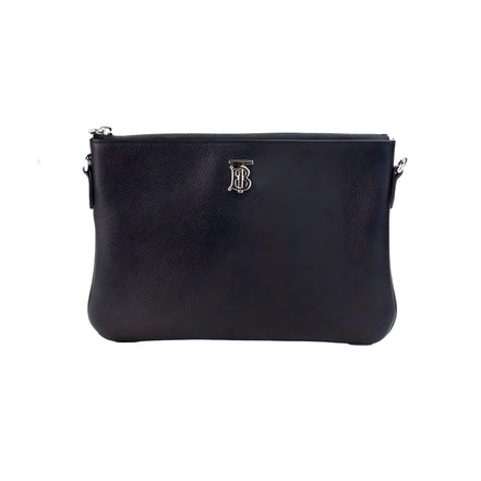 Burberry Peyton Monogram Black Leather Pouch Crossbody Bag