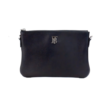 Burberry Peyton Monogram Black Leather Pouch Crossbody Bag