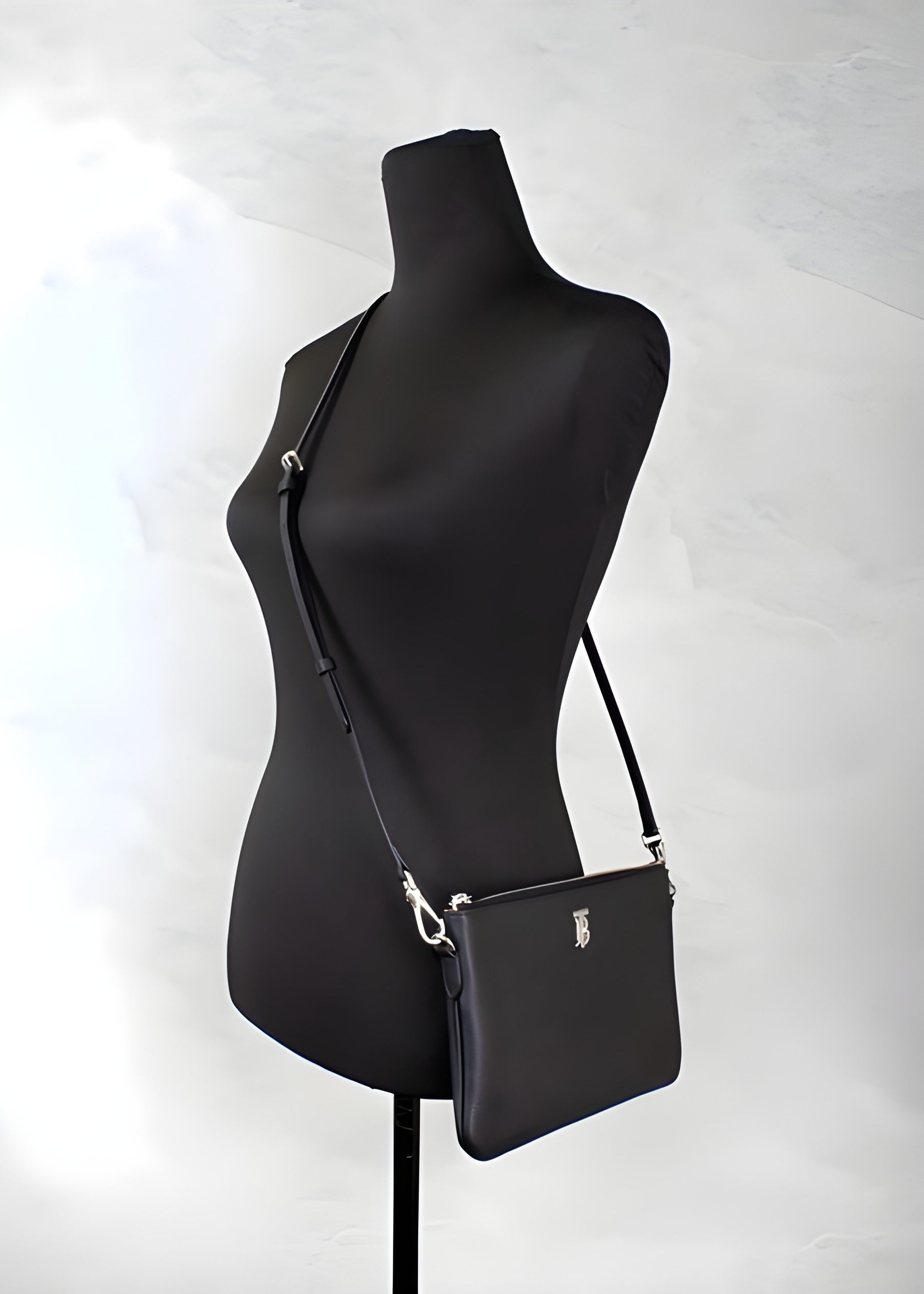 Burberry Peyton Monogram Black Leather Pouch Crossbody Bag