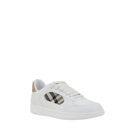 Burberry White Leather Check Low Top Sneakers