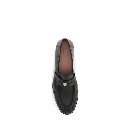 Chloé Black Calf Leather Slip-On Loafers