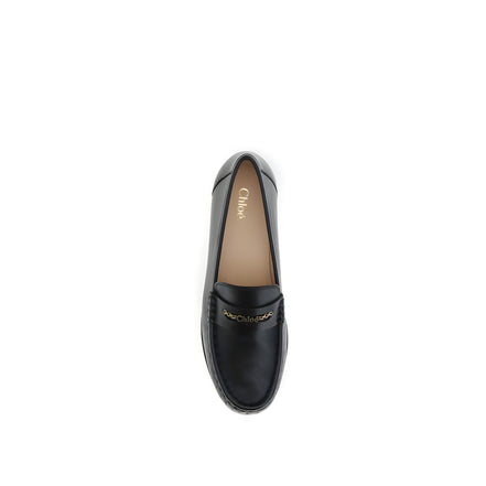 Chloé Black Leather Slip-On Loafers