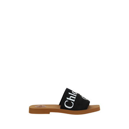 Chloé Black Cotton Flat Sandals