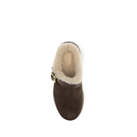 Chloé Brown Calf Leather Mules