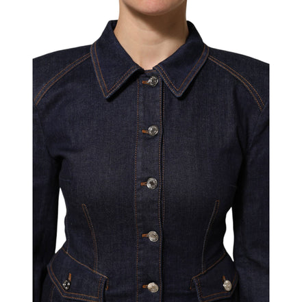 Dolce & Gabbana Veste en Jean Col Lavallière en Coton Bleu Foncé