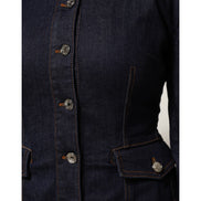 Dolce & Gabbana Veste en Jean Col Lavallière en Coton Bleu Foncé