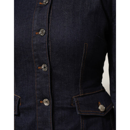 Dolce & Gabbana Veste en Jean Col Lavallière en Coton Bleu Foncé