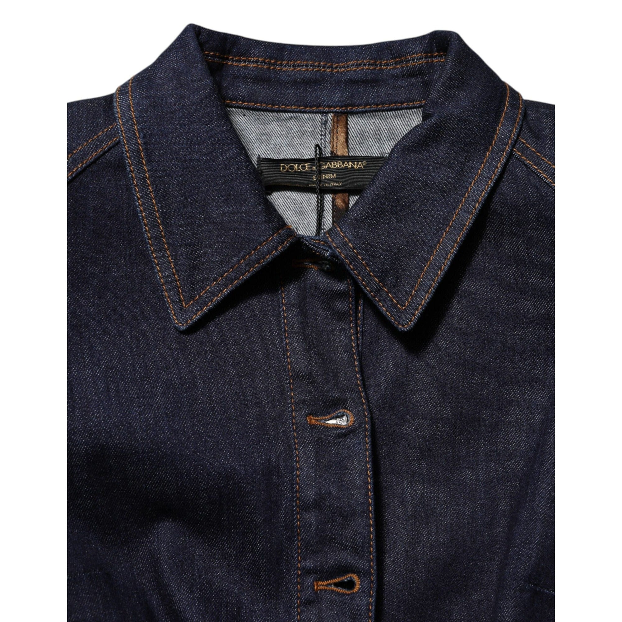 Dolce & Gabbana Veste en Jean Col Lavallière en Coton Bleu Foncé