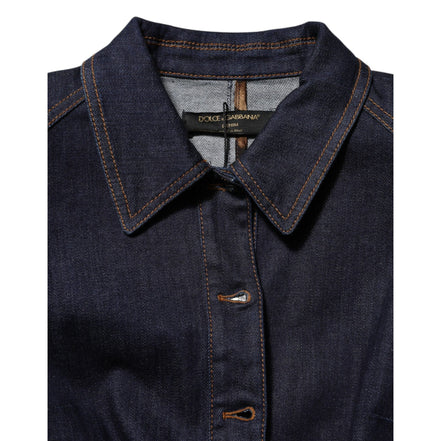Dolce & Gabbana Veste en Jean Col Lavallière en Coton Bleu Foncé
