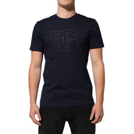 T-shirt Homme Dolce & Gabbana en Coton Bleu Foncé Imprimé Logo DG