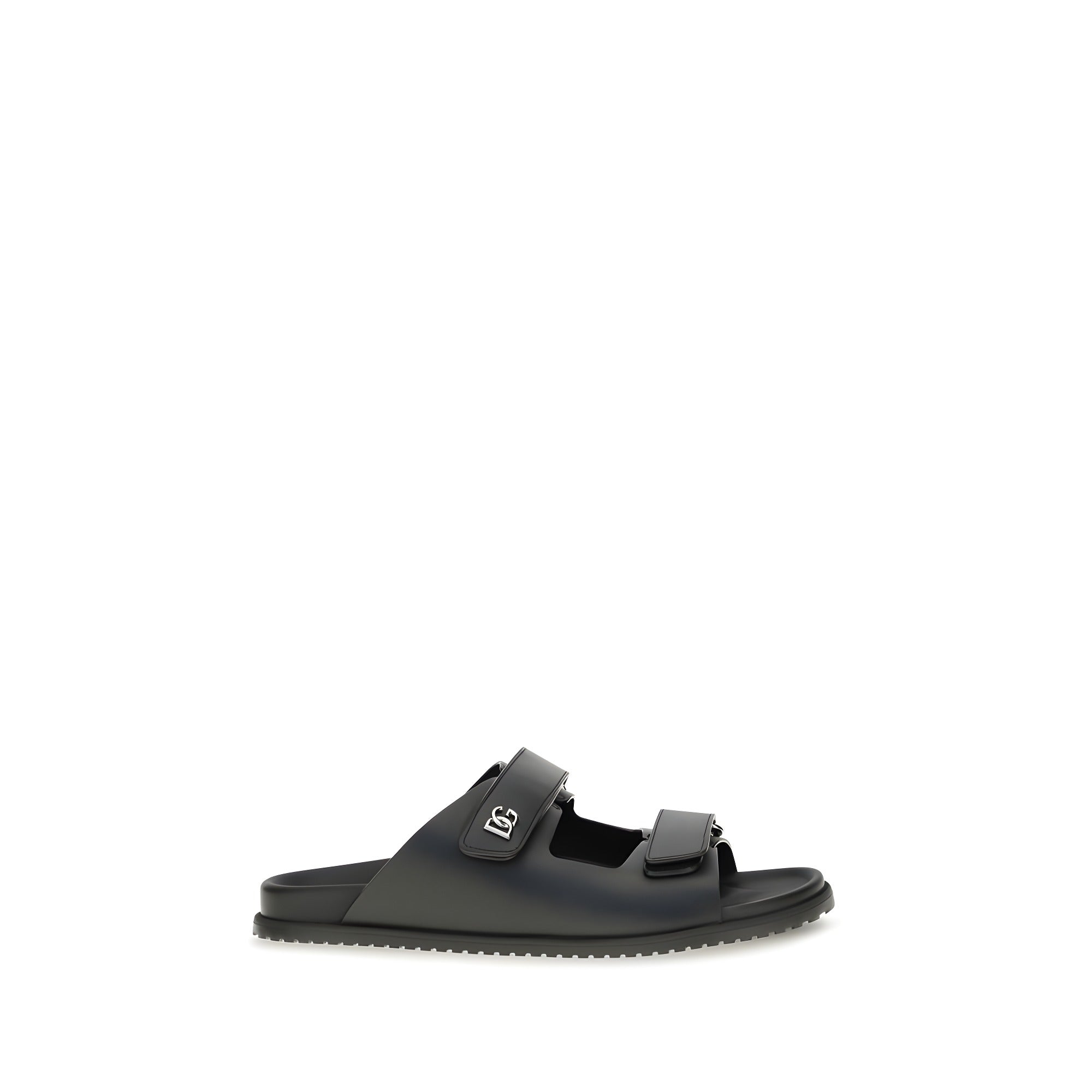 Dolce & Gabbana Black Calf Leather Flat Sandals