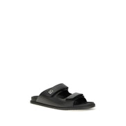 Dolce & Gabbana Black Calf Leather Flat Sandals