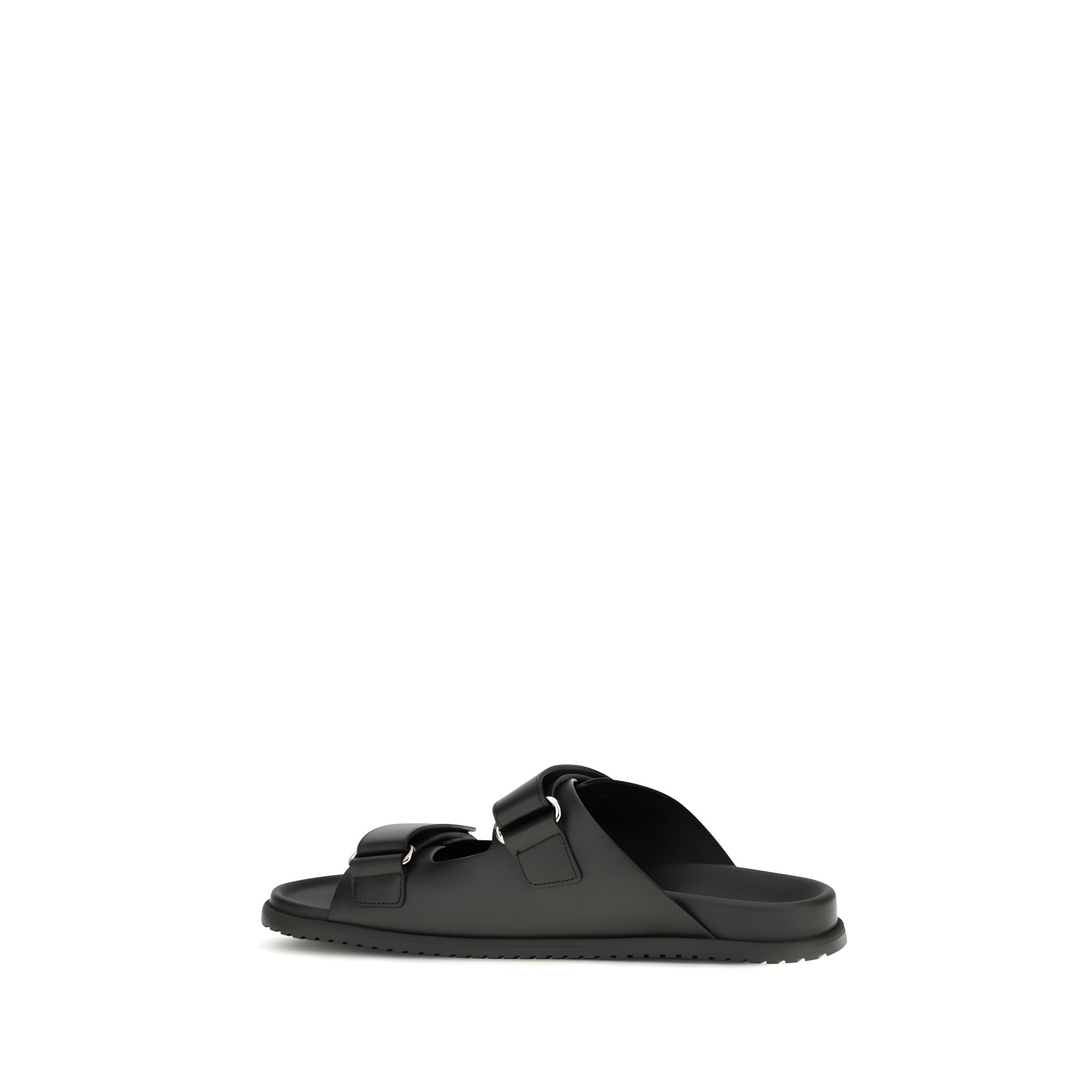 Dolce & Gabbana Black Calf Leather Flat Sandals