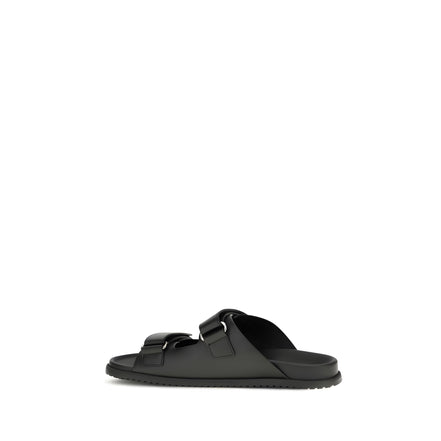 Dolce & Gabbana Black Calf Leather Flat Sandals