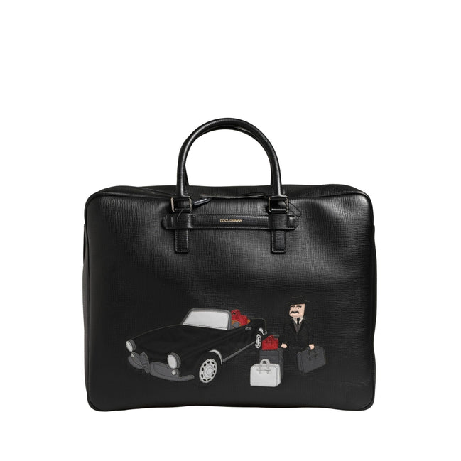 Sac de voyage en cuir avec application voiture Dolce & Gabbana noir