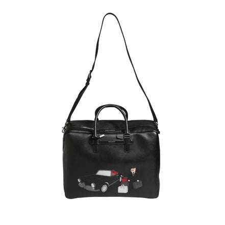 Sac de voyage en cuir avec application voiture Dolce & Gabbana noir