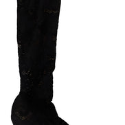 Dolce & Gabbana Black Stretch Taormina Lace Boots