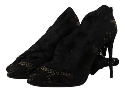 Dolce & Gabbana Black Stretch Taormina Lace Boots