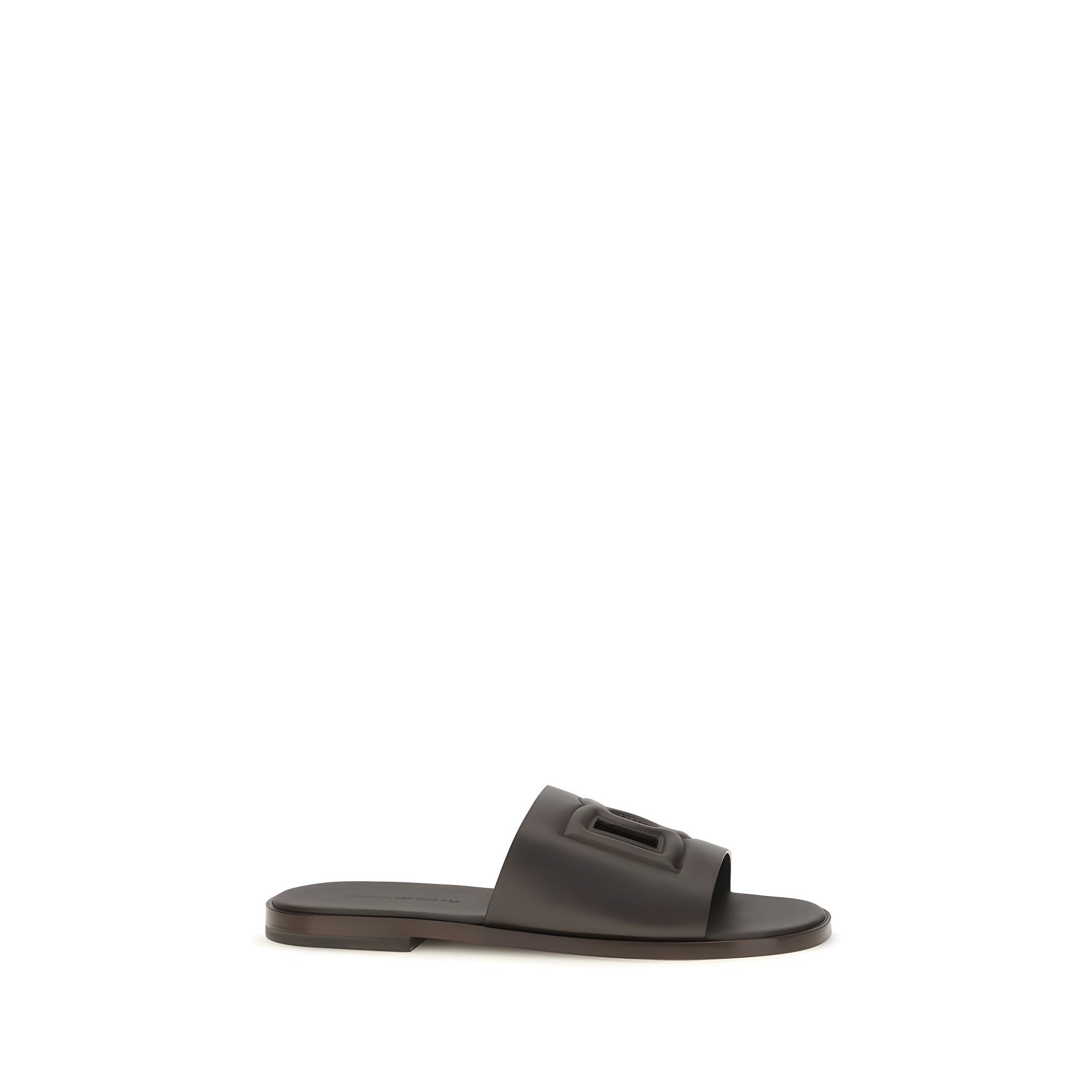 Dolce & Gabbana Brown Calf Leather Flat Sandals