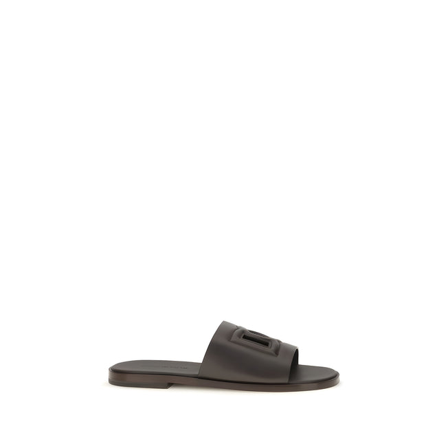Dolce & Gabbana Brown Calf Leather Flat Sandals