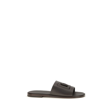 Dolce & Gabbana Brown Calf Leather Flat Sandals