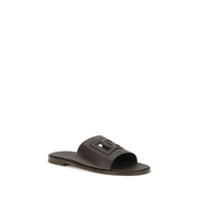Dolce & Gabbana Brown Calf Leather Flat Sandals