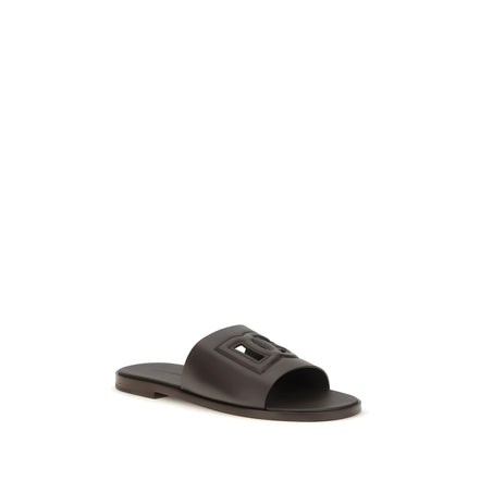 Dolce & Gabbana Brown Calf Leather Flat Sandals