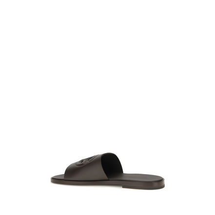 Dolce & Gabbana Brown Calf Leather Flat Sandals