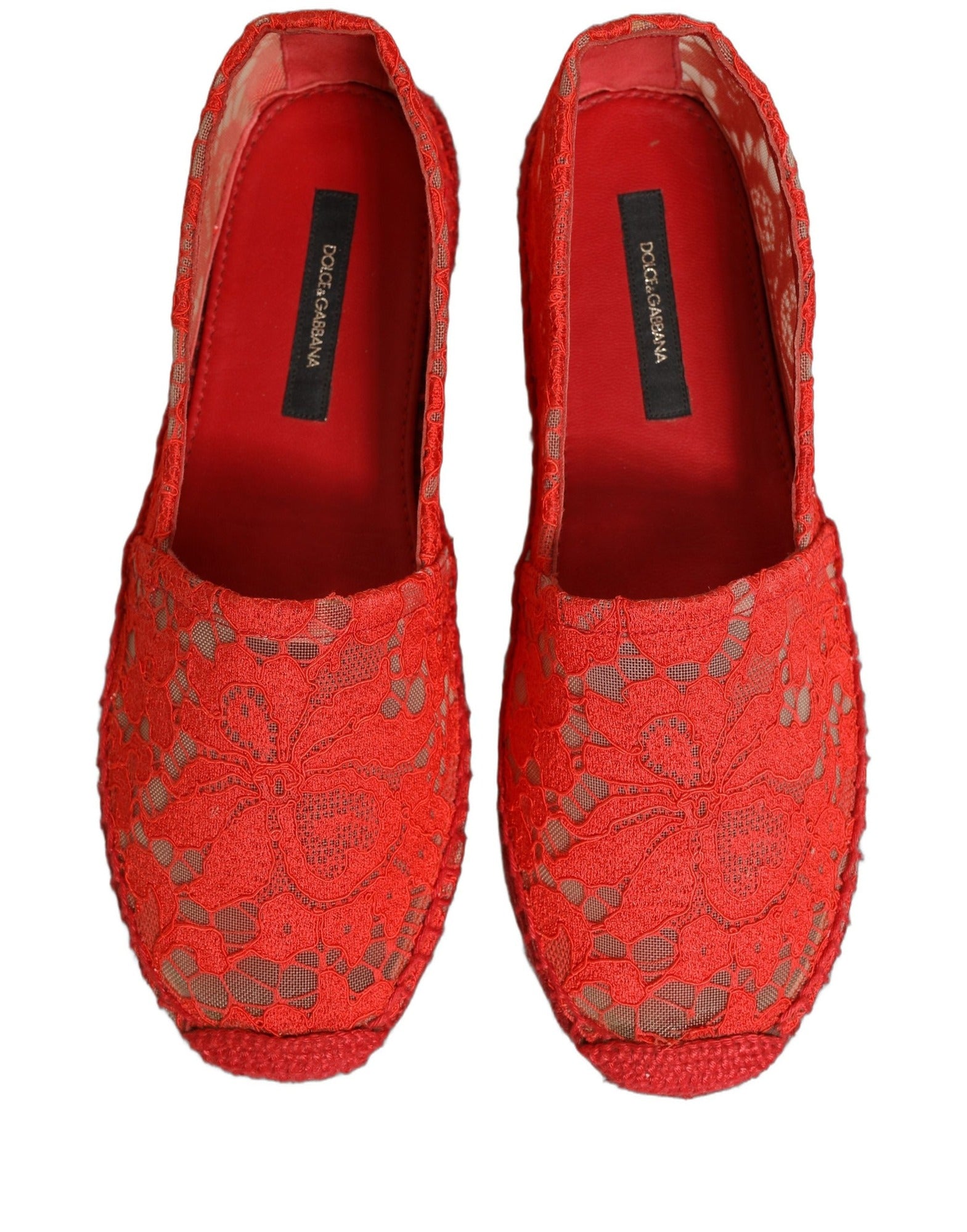 Dolce & Gabbana Red Taormina Lace Espadrille Flats