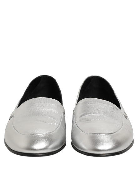 Dolce & Gabbana Silver Leather DG Logo Slip-On Loafers